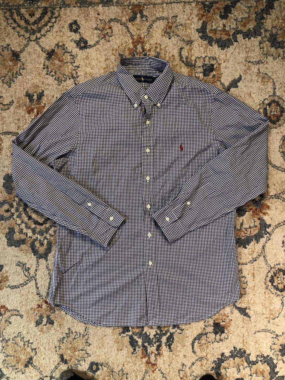 Ralph Lauren Shirt Mens Large Blue Check Long Sleeve Button Down Pony Logo
